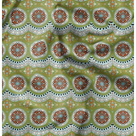 Soimoi Green Viscose Chiffon Fabric Aboriginal Mosaic Printed Fabric 1 Yard 42 Inch Wide