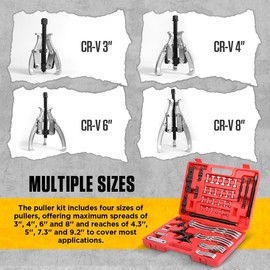 CMTOOL Gear Puller Set, 3'' 4'' 6'' 8'' Bearing Puller Kit, Heavy Duty 2 Jaw 3 Jaw Pulling Tool Kit for Pulley Gear Bearing Flywheel Removal, CR-V Steel