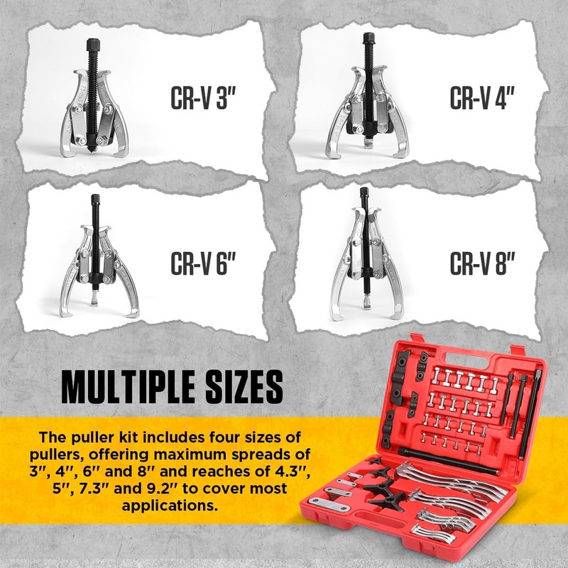 CMTOOL Gear Puller Set, 3'' 4'' 6'' 8'' Bearing Puller