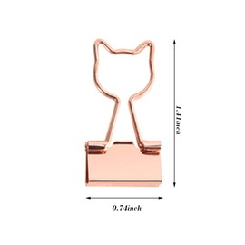 Clips para carpetas de gato, lindos clips de metal para carpetas de oro rosa con forma de gato de 3/4 de pulgada, pequeños suministros de oficina para decoración para amantes de gatos (12 piezas)