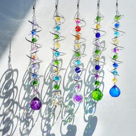 H&D HYALINE & DORA 5 Pack Sun Catchers Crystal Suncatchers for Windows Hanging Gazing Ball Spiral Tail Wind Spinners for Yard and Garden Indoor Home Decor