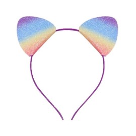 The Crafty Owl Double Sided Rainbow Colors Glitter Cat Ear Hairband Hair Accessories for Party, Festivals, Events (Purple)