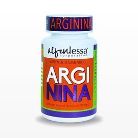 Arginina, suplemento alimenticio, frasco con 60 cápsulas.