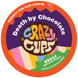 Crazy Cups Flavored Coffee Pods, Decaffeinated Death by Chocolate Coffee, Single Serve Hot or Iced Medium Roast Coffee for Keurig K Cups Machines, 80 Count