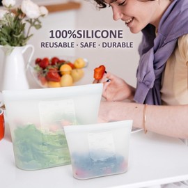 8-Pack Reusable Silicone Food Storage Bags, 100% Silicone Stand-Up Wide-Open Zip-Lock Reusable Storage Bags for Food, Freezer Microwave Oven Dishwasher Safe, Translucent, 4L 2M 2S