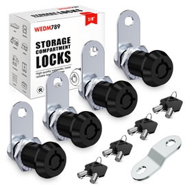 WEDM789 Tubular Cam Lock,RV Storage Locks,Tool Box Locks,Cabinet Locks with 7/8" Cylinder,Keyed Alike 4 Pack with 8 Keys.（Black）