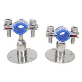 Stainless Steel Height-Adjustable Pipe Clamp - Wall/Ceiling Mounting for 15 mm to 19 mm Pipes, Heavy Duty Rustproof Pipe Bracket with Mounting Material, Short Type, Set of 2