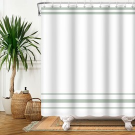 SDOTPMT 180x180cm Green and White Shower Curtain Modern Classic Green Striped Bath Curtain Countryside Farmhouse Minimalism Bathtub Curtain for Bathroom Decor Polyester with Hooks