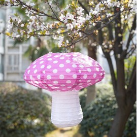 4Pcs Mushroom Paper Lanterns, Cynzia Large Paper Lantern Wonderland Forest Jungle Theme Hanging Ornament, 3D Mushroom Decor for Garden, Christmas, Party, Nursery (Purple)