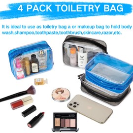 Clear Toiletry Bag, VASCHY Waterproof Transparent Toiletry Bag, Cosmetic Bag, Transparent Toiletry Bag, Organiser for Men and Women, 2 pieces black 2 pieces blue