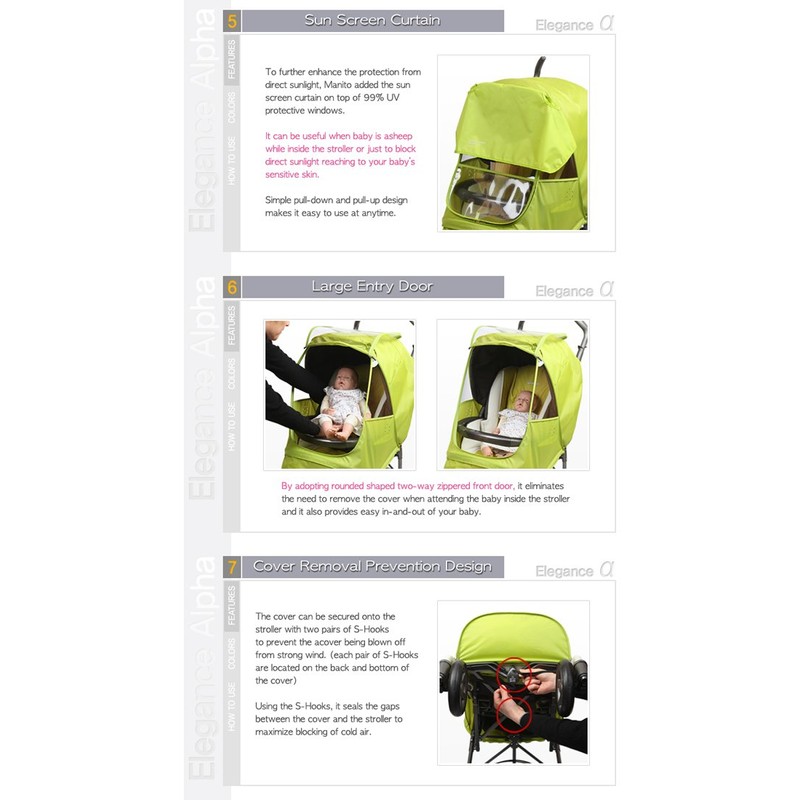 Manito Elegance Alpha Stroller Weather Shield/Rain Cover - Green…