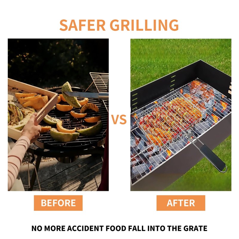 Barbecue BBQ Grill Basket with Handle Stainless Steel Grilling Basket