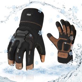 Vgo... Winter Work Gloves Waterproof Touchscreen,Thermal Heavy Duty Gloves TPR Anti-impact Anti-Vibration for Trucker Freezer Delivery Warehouse, 1pair