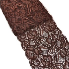 5 Yards Stretch Floral Embroidered Lace Fabric Trims Elastic Sewing Ribbon Trims 5 7/8" Wide 16 Colors for Selection (Coffe)