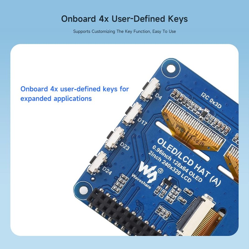 Waveshare OLED/LCD HAT, Onboard 2inch IPS LCD Main Screen and