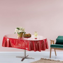 Xyphlorvita Clear Oval Vinyl Tablecloth Cover, 60 x 90 Inches, Waterproof Plastic Table Protector for Kitchen