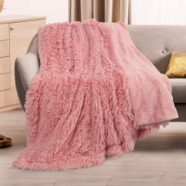 TOONOW Faux Fur Throw Blanket,Super Soft Fuzzy Blanket for Couch Sofa Bed,Fluffy Blankets and Throws for Women,50x60 Inches,Pink