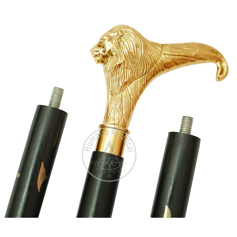 Humaira Nautical Solid Brass Lion Head Handle Wooden Walking Stick