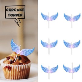 18pcs Blue Glitter Angel Wings Dessert Cupcake Topper Mother's Day Baby Shower Theme Decor Supplies Women Ballet Girls Happy Birthday Party Decorations