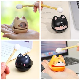 YUYAKESHI Wooden Fish, Mini, Sound, Squirrel, Stress Relief, Resin, Animal, Cute, Poppy, Healing, Gift, Decorative, Funny, Set of 2 (Black Cat + Orange Cat)