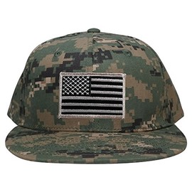 Armycrew Flat Bill Digital Camo American Flag Patch Snapback Cap - MCU - Black Grey