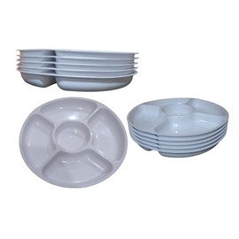 4 Charolas de servicio de plastico para fiestas. Botaneros bandejas redondas de plástico para servir. Platos Botaneros para degustar botanas. Charolas con divisiones Blancos Reutilizables