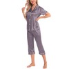 SWOMOG Satin Pajama Set Women Silk Pjs Set Short Sleeve