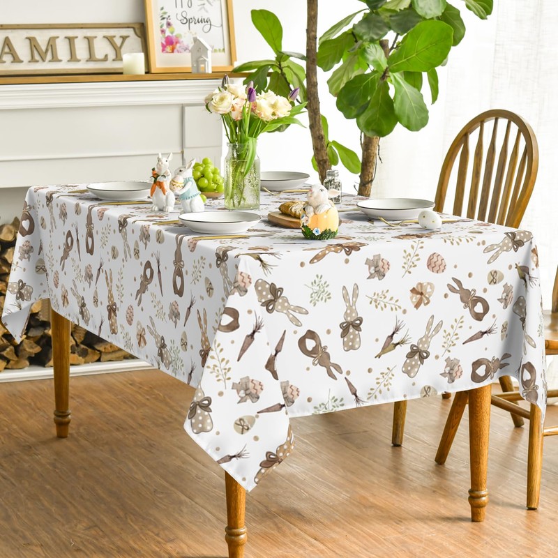 Horaldaily Easter Tablecloth 60×120 Inch, Bunny Carrots Spring Washable Table