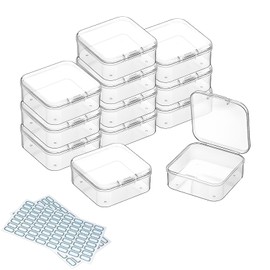 DUOFIRE Storage Boxes, Small Box Made of Transparent Plastic, Small Box with Lid, Storage Container for Beads, Crafts, Jewellery (5.4 x 5.4 x 2 cm, Pack of 12)