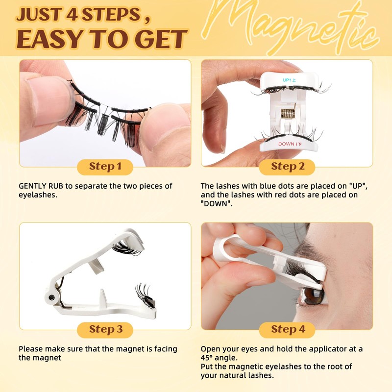 QUEWEL Upgrade Soft-Magnetic-Eyelashes Natural Look, Reusable Magnetic Lashes with Applicator,