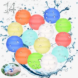 Aokeleilei Reusable Water Balloons for Kids 14 PCS Quick Fill Refillable Silicone Water Bombs Games Splash Balls for Boys Girls Outdoor Toys Games Activities Summer Toys Party Favors (14)