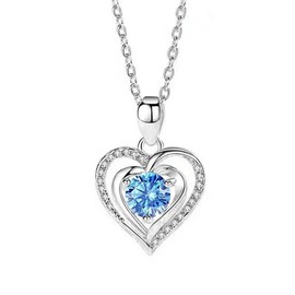 COLORFUL BLING Luxury Blue Love Heart Pendant Necklac Crystal Cubic Zirconia CZ for Women Lover Wedding Romantic Jewelry Velentine's Day Gift-Blue