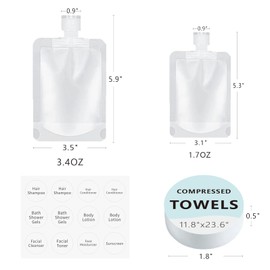 Travel Bottles Kit for Toiletries with Compressed Towels, TSA Approved Travel Size Portable Refillable Pouch Containers Leak Proof Travel Accessories Essentials Set for Shampoo Conditioner Lotion