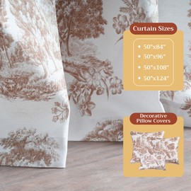 Maison d' Hermine Curtains for Living Room 100% Cotton 84 inch Length One Panel Light Filtering Toile Curtains for Bedroom Windows with Rod and Loop Pockets Drapes (Trianon Brown, 50" W x 84" L)