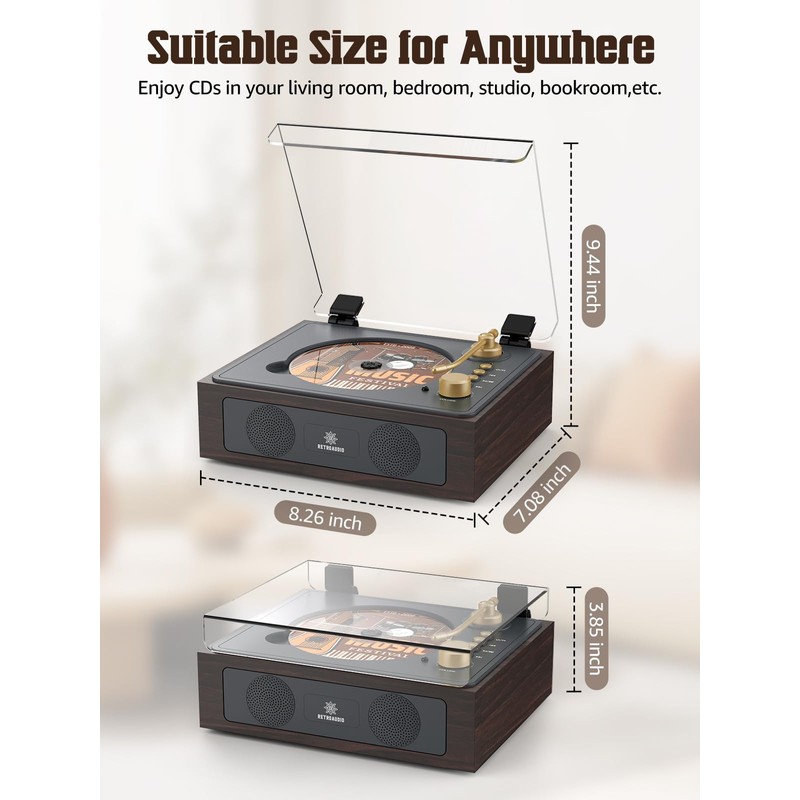 CD Player with Built-in Speakers Bluetooth Retro Portable CD Players