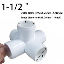 ANPTGHT 1-1/2“ Tee PVC Fitting 5 Way Elbow Connector, Furniture Grade 90 Degree Elbow Side Outlet, PVC Corner Fittings for Building Furniture Greenhouse Shed Pipe Fittings Tent Connection (Pack of 4)