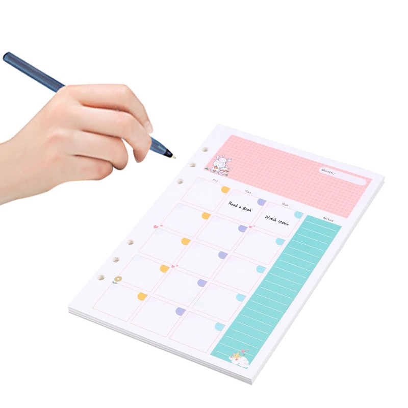 NUOBESTY A5 Refill Paper Colourful Monthly Planner Refills 6 Ring