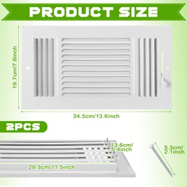 Wesiti 2 Pcs Vent Covers 10 x 6 Inch (Duct Opening) 3-Way Ceiling Register Sidewall Ceiling Air Vent Manual Adjuster Solid Steel HVAC Register Cover for Office Home Toilet Bathroom (White)