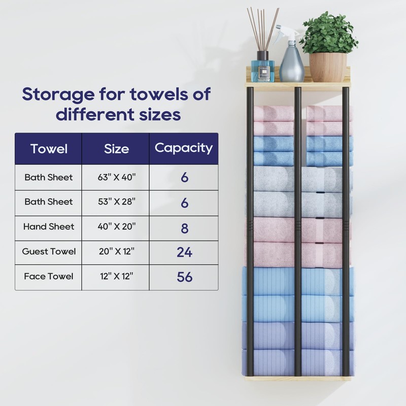 Wall Mounted Towel Racks for Bathroom with Shelf, Oak