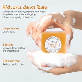 LIYALAN LIYALAN Turmeric Soap Bar 3.88 oz each Bar for Face Body Acne,Smooth Skin,Cleansing Natural Handmade Soap contains 3 bars