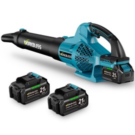 WorkBless Leaf Blower Cordless, 21V Electric Leaf Blower with 2 x 4.0Ah Batteries and Fast Charger, 22000RPM & 6 Speed Adjustable, Blower for Lawn Care, Patio Cleaning, Dust, Snow Care(Blue)