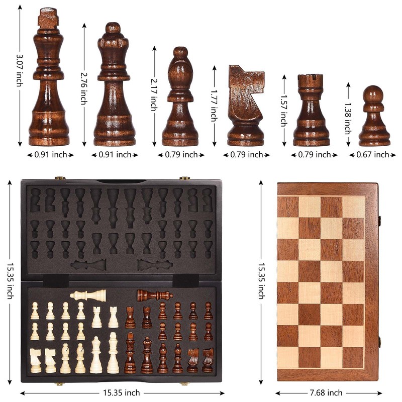 BIVOMON Magnetic Wooden Chess Set 15" Unique Chess Board Game
