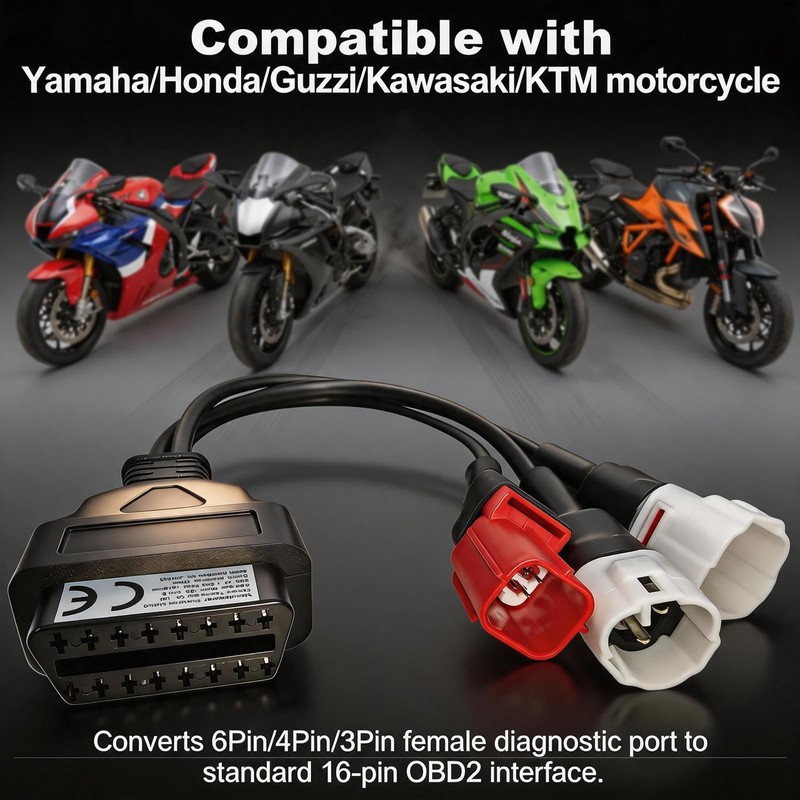 3-in-1 OBD2 Diagnostic Adapter Compatible with Yamaha Kline Euro5 Motorcycle