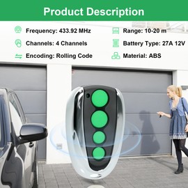 2 Pack Garage Door Remote Compatible with TOPENS M12, Garage Door Opener with 4-Button Wireless Transmitter for Automatic Swing Sliding Gate, Garage Door