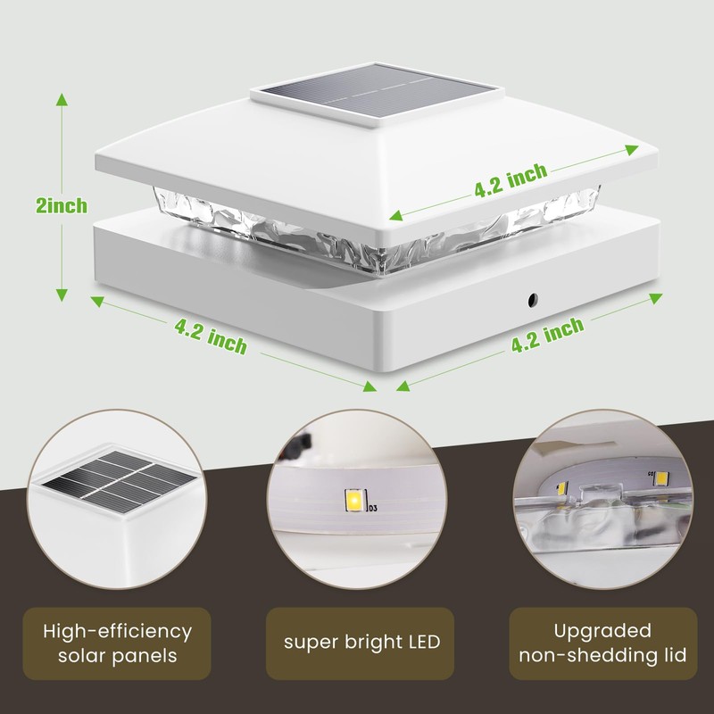 Solar Post Cap Lights Outdoor 6pack, White Waterproof Solar Powered