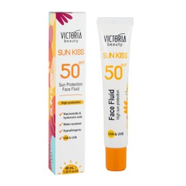 Victoria Beauty - SPF 50 Sun Fluid for the Face with Hyaluronic Acid, Sun Protection Face Fluid SPF 50, UVA and UVB, High Broad Spectrum Protection, Waterproof (1 x 40 ml)
