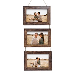 Rexllon 5x7 Wall Hanging Picture Frames Collage with 3 Opening Rustic Brown Frames