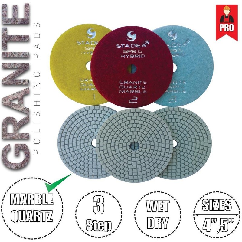 Stadea PPH101S 4" Diamond Polishing Pads Three 3-Step Set Wet