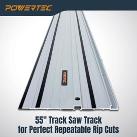 POWERTEC 55" Track Saw Guide Rail for Kreg Track Saws | Perfect for Repeatable Rip Cuts & Crosscuts | Extruded Aluminum Guide Rail for Optimized Bevel & Straight Cuts (71990)