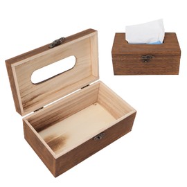 Handkerchief Box, Vintage Wooden Tissue Dispenser, Elegant Napkin Box, Made from Burnt Paulownia, Extraordinary Decorative Retro Cosmetic Tissues Box